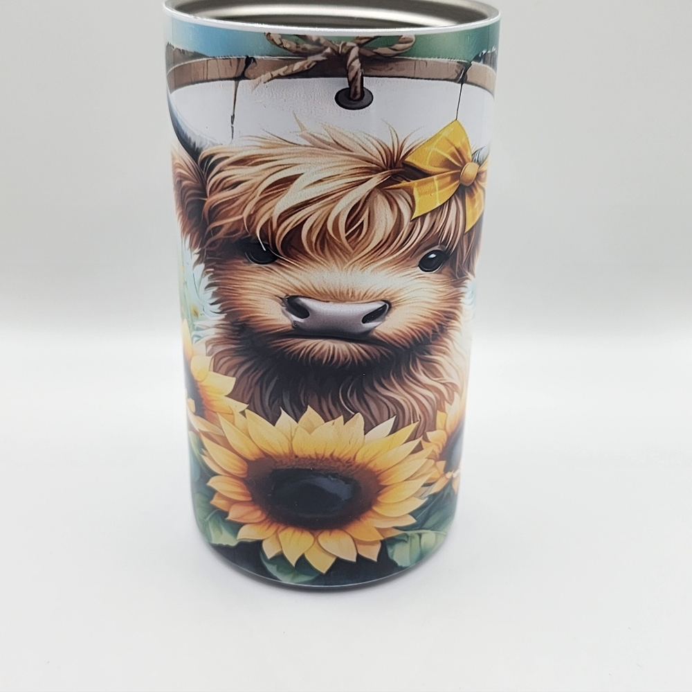 Sunflower Highland Cow Travel Kids Tumbler
